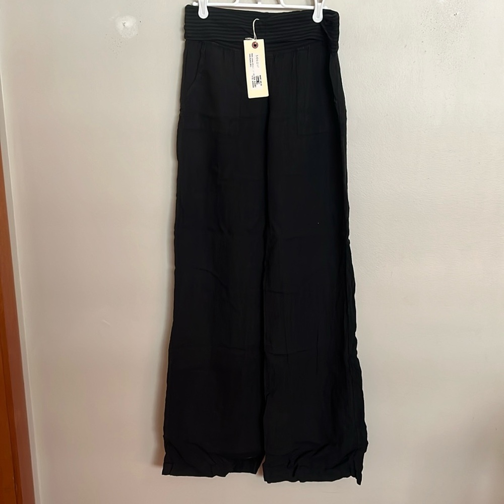 SOLOW Black Wide Leg Pants with Smocked Waist